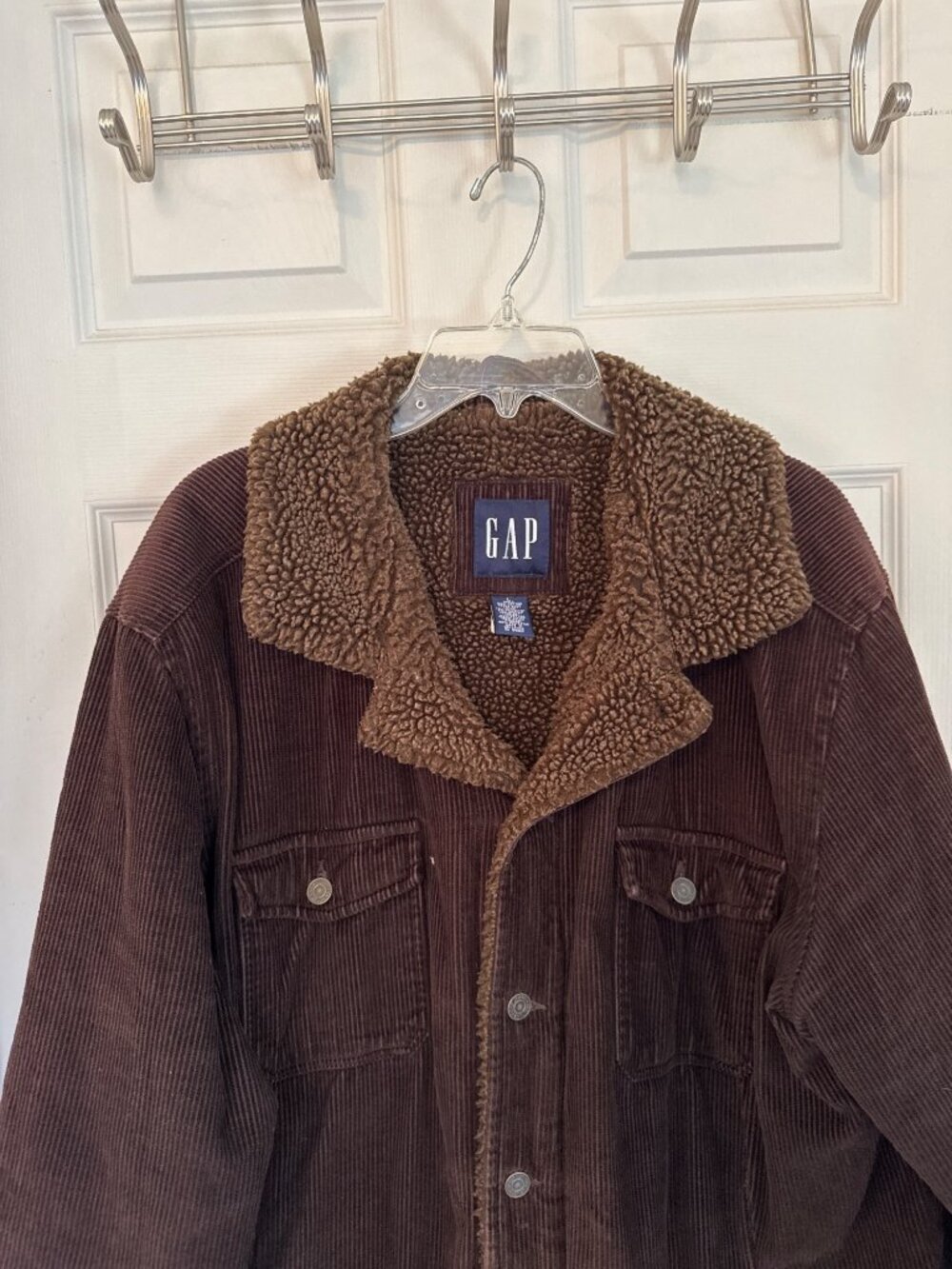 Vintage Y2K Brown Corduroy Fleece Lined Button Down Trucker Jacket Men's Large - Picture 2 of 9